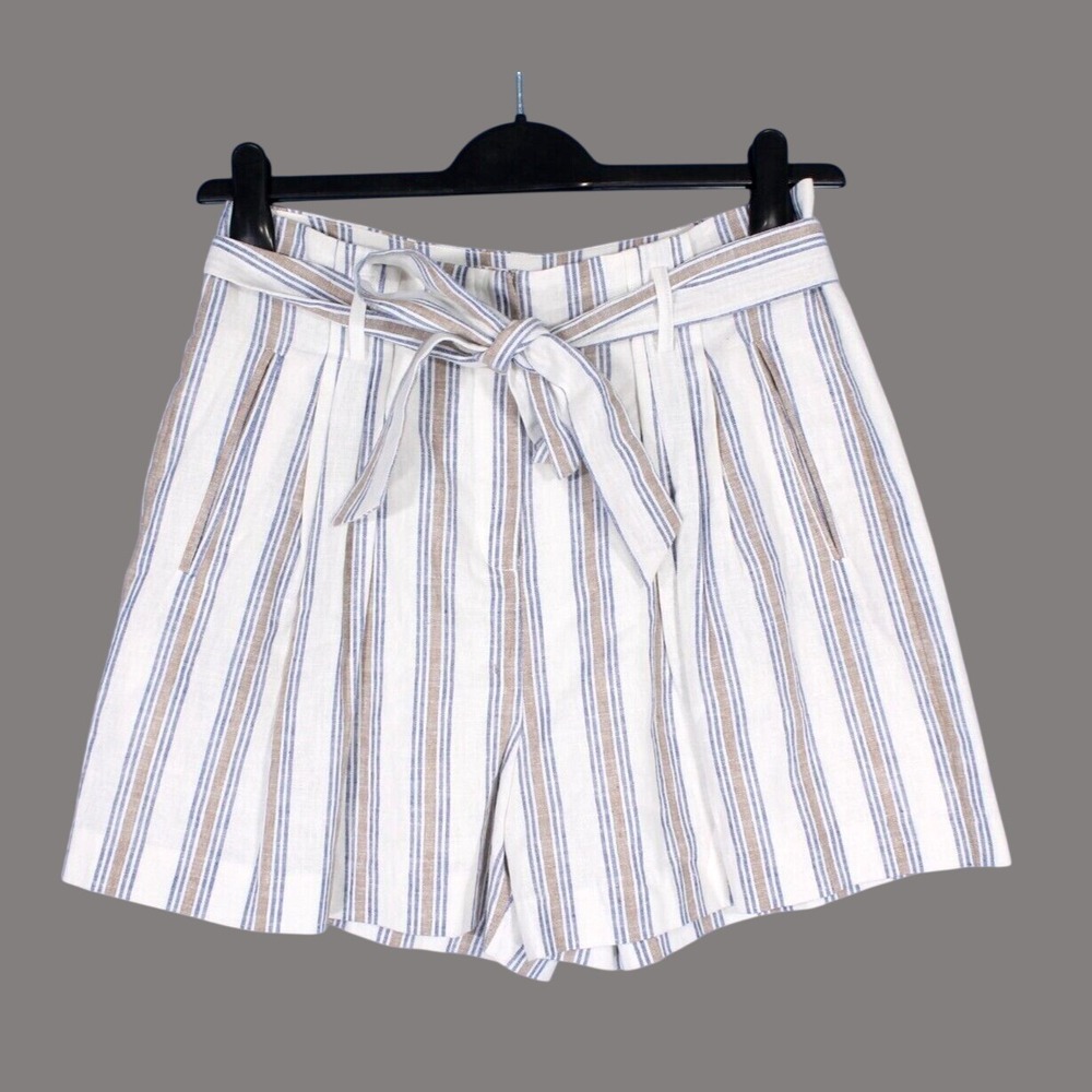 A LOVES A White/Blue STRIPES Pleated LINEN BLEND High-Rise DRESS SHORTS Sz 6